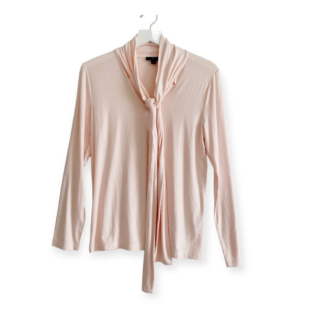 J. Crew pink knit tie neck long sleeve viscose blend top, size S
